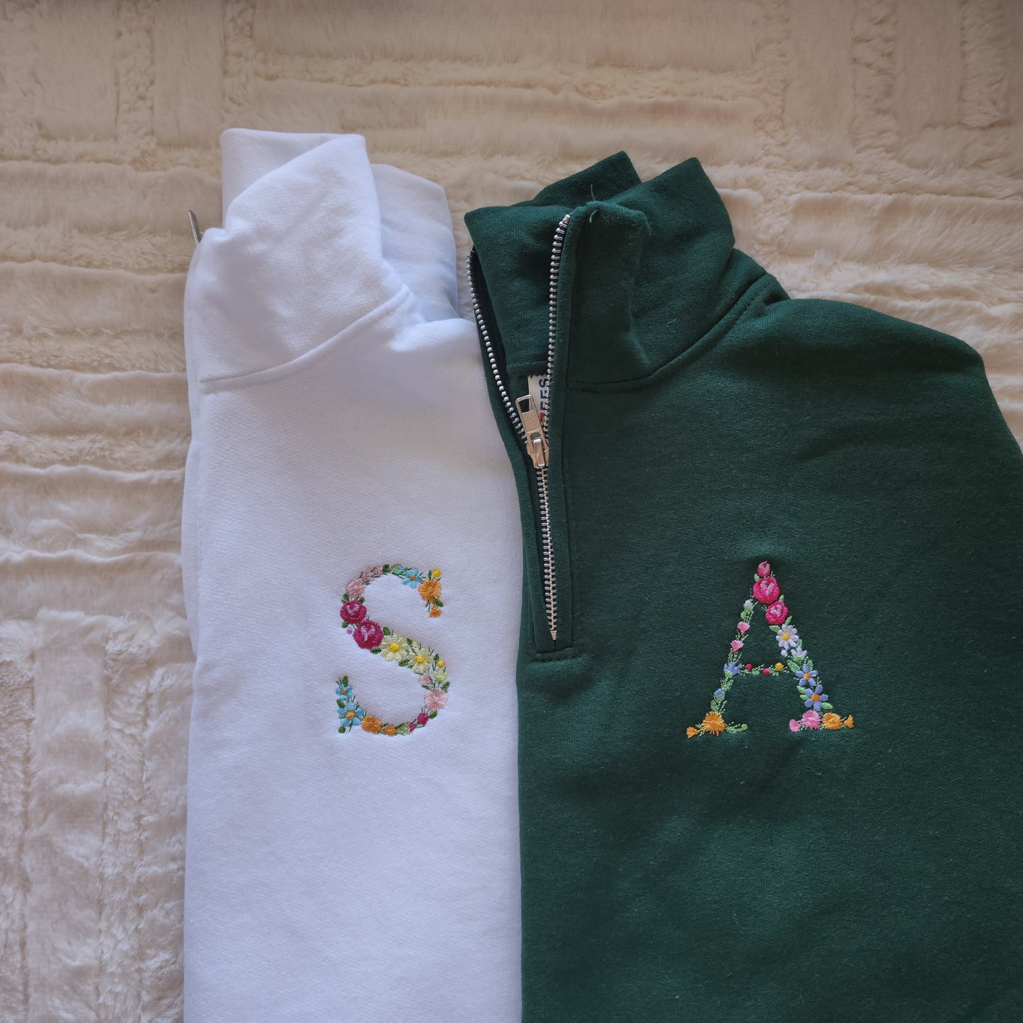 White and Green Sweatshirts