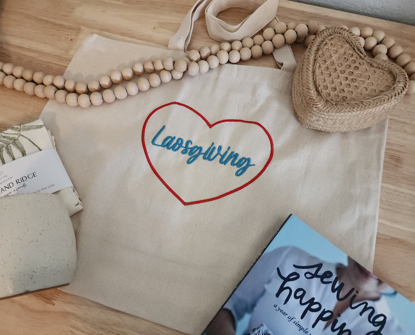 Personalized totebag with custom design Laosgiving with heart.